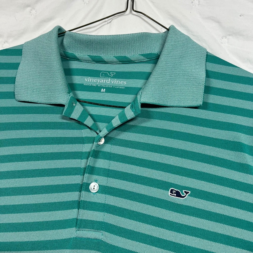 Vineyard Vines Mens Performance Polo Shirt Green Striped Short Sleeve Size M
